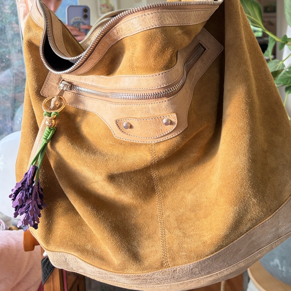 Balenciaga XL Courier Hobo Weekender Bag in Suede